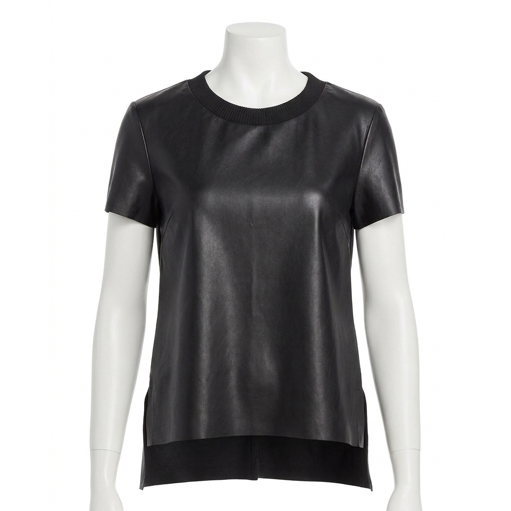 NEW NICOLE MILLER leather t-shirt in black